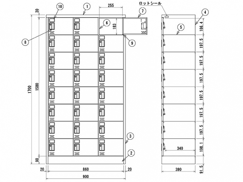 24人用シューズロッカー　鍵付き　3列8段タイプ　SC-24SA　新品_1