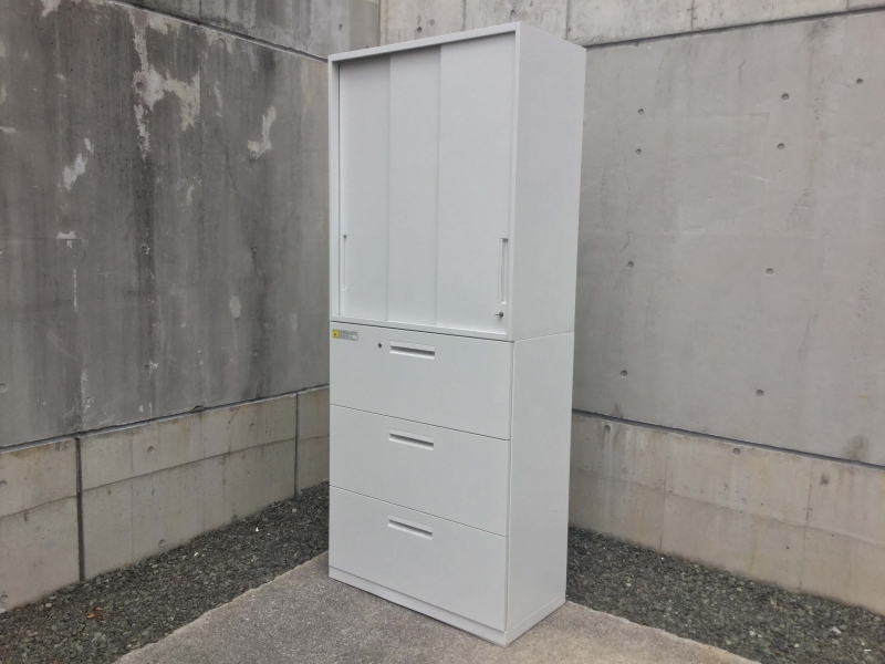 ハイパーストレージ HS　3枚引戸書庫+3段ラテラル　上下セット（A4 6段対応）　中古