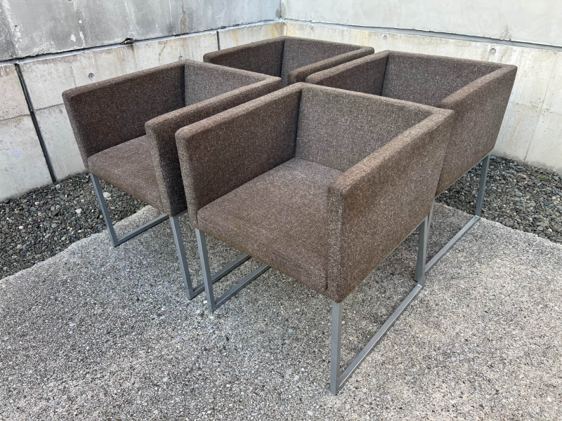 ボックス型アームチェア　ブラウン　4脚セット　中古