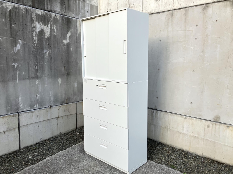 バリアス・シスト　3枚引戸書庫+4段ラテラル　ホワイト　中古