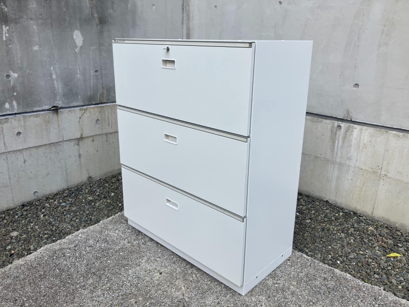 シンラインキャビネット　3段ラテラル書庫　ホワイト　中古