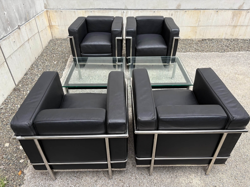 LECBシリーズ　応接6点セット　レザー張り　中古_1