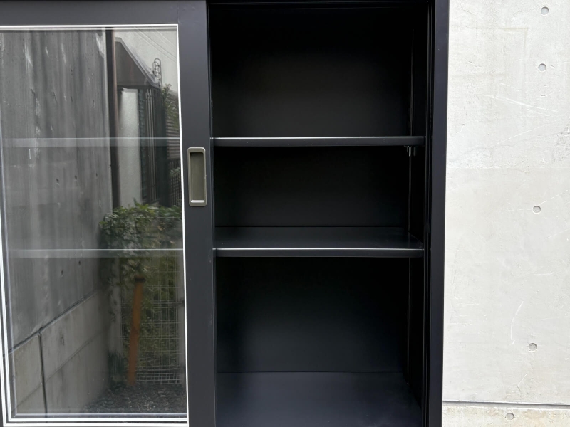 ガラス引違い戸+トレーキャビネット　上下セット　ブラック　中古_3