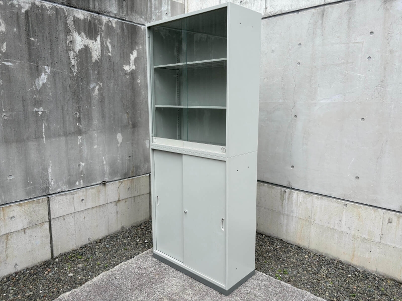 NW型キャビネット　ガラス引戸+スチール引戸　上下セット（A4 6段対応） 中古