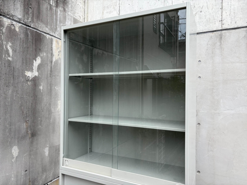 NW型キャビネット　ガラス引戸+スチール引戸　上下セット（A4 6段対応） 中古_1