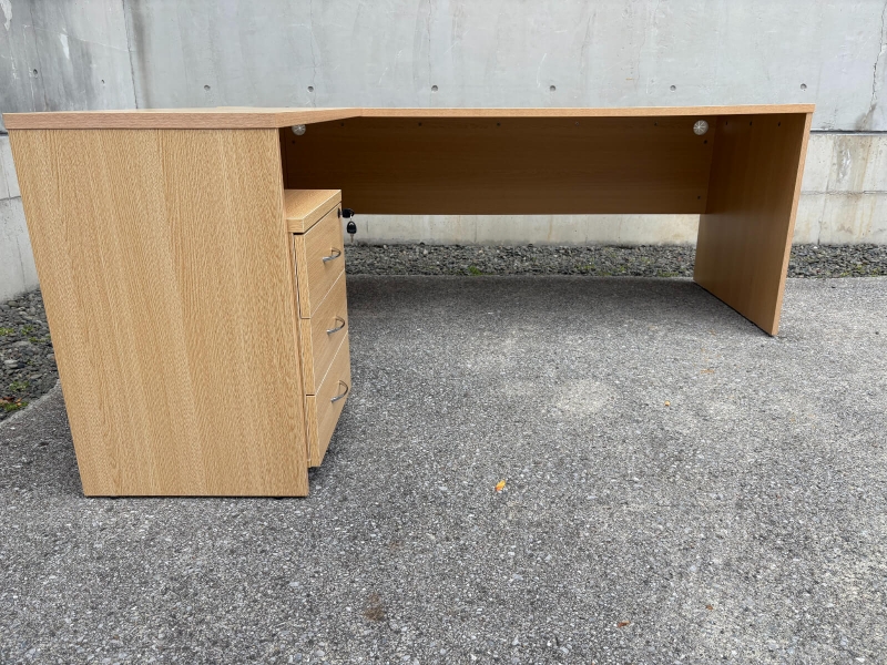 木製L型デスク　W1800/D800+700　ワゴン付き　ナチュラル　中古_2