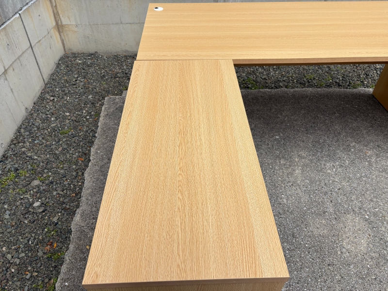 木製L型デスク　W1800/D800+700　ワゴン付き　ナチュラル　中古_4