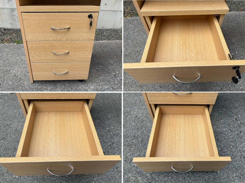 木製L型デスク　W1800/D800+700　ワゴン付き　ナチュラル　中古_6