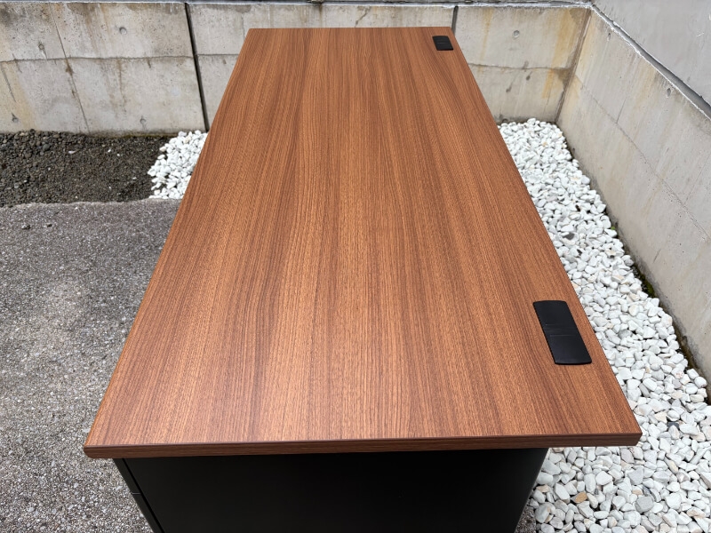 両袖机　W1600　ウォルナット×ブラック　中古_3