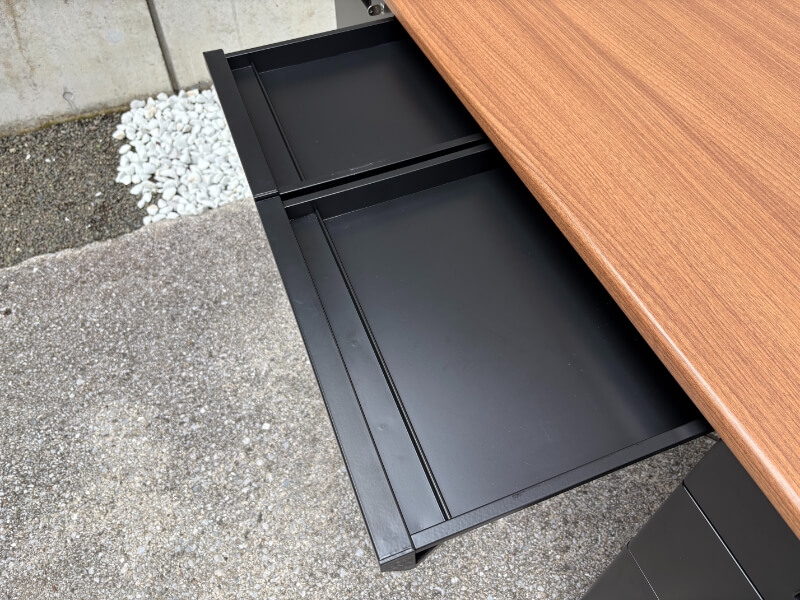 両袖机　W1600　ウォルナット×ブラック　中古_5