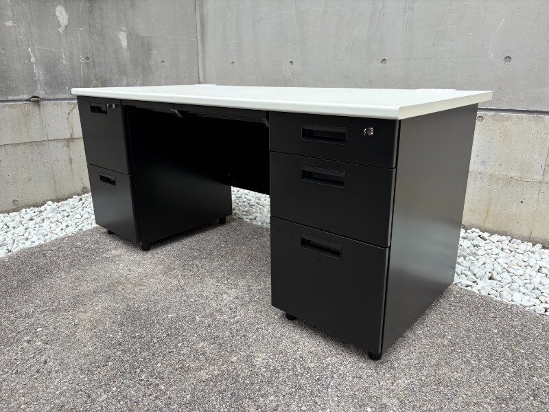両袖机　W1600　ホワイト×ブラック　中古