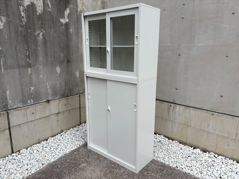 ALZシリーズ　ガラス+スチール引違い　上下書庫（A4 5段対応）　中古