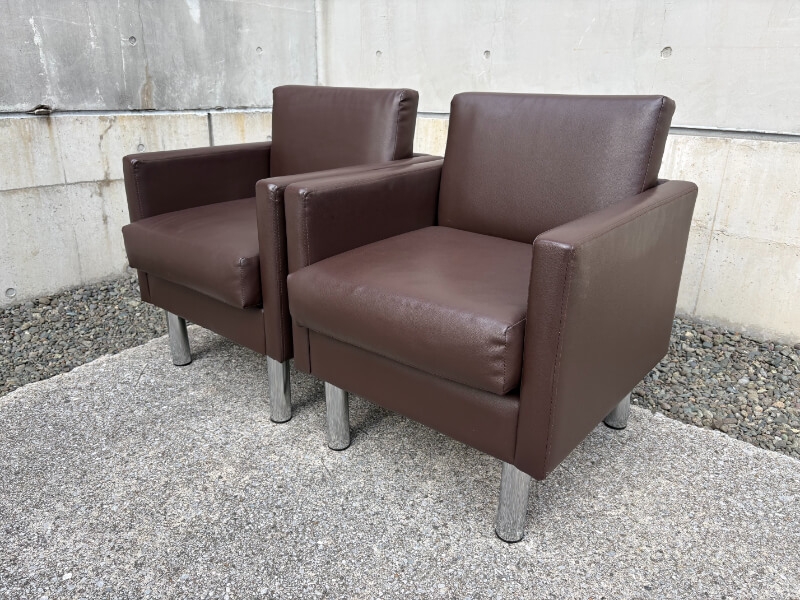 アームチェア　レザー張り　ブラウン　2脚セット　中古